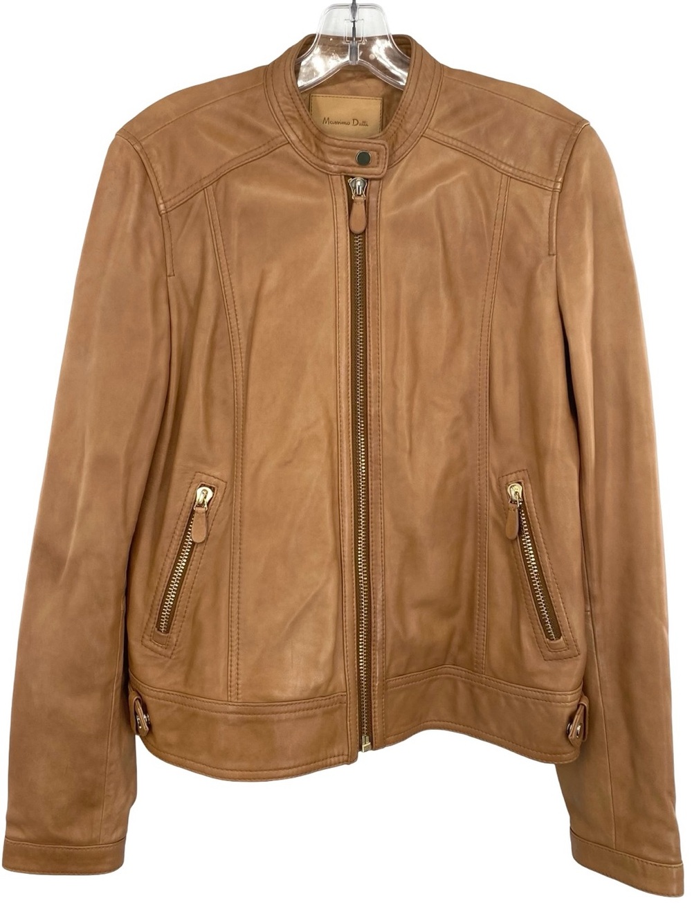 Massimo Dutti Sheep Leather Bomber Biker Jacket Tan Size Medium